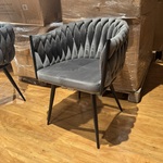 Set van 6 eetkamerstoelen, taupe velvet, zwarte poten